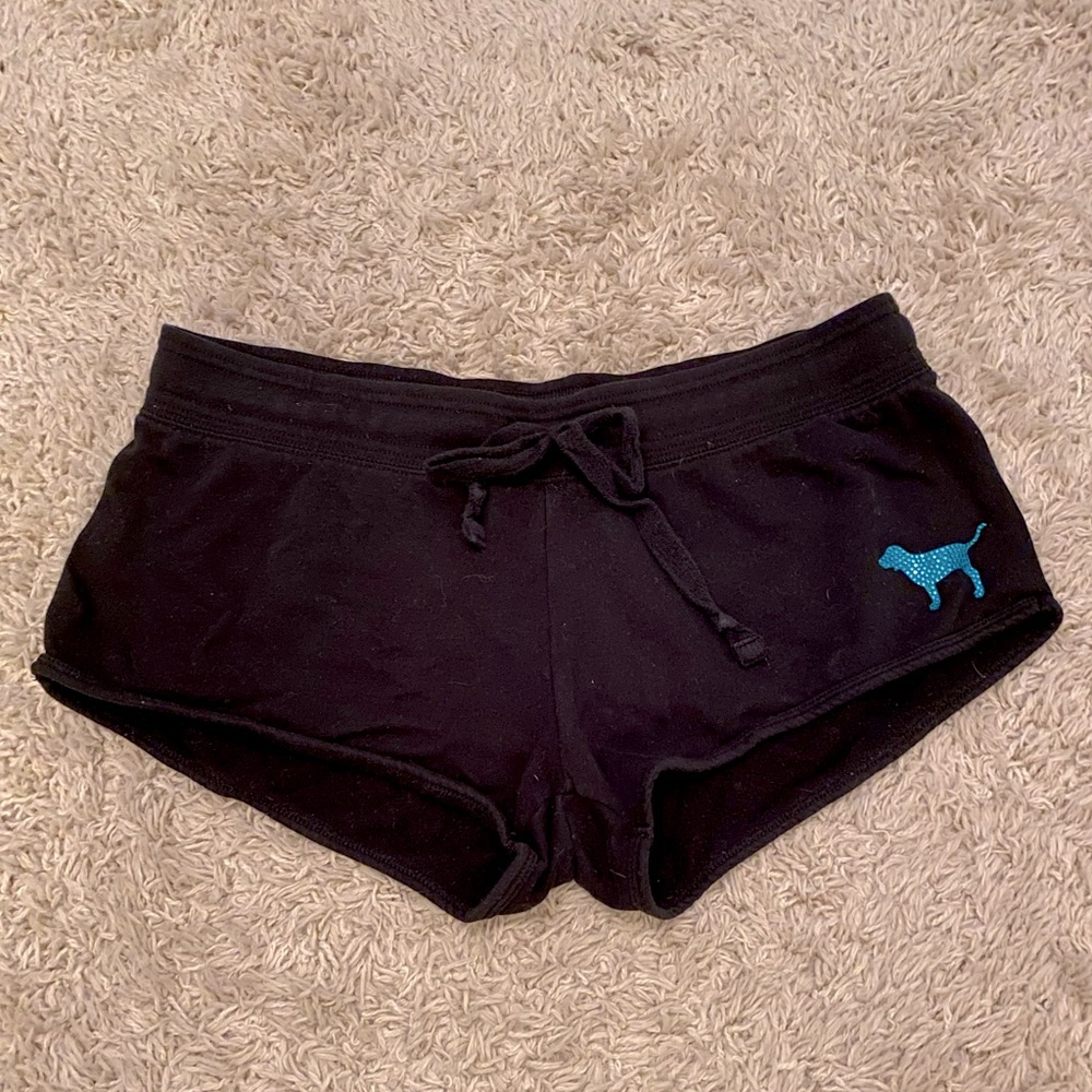 💙💚💛 Victoria Secret PINK Black Varsity Shorts with PINK Logo in Ombré Gems